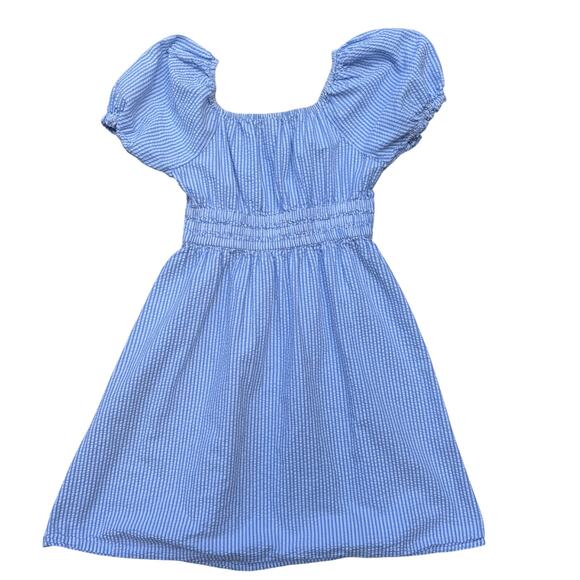 Crewcuts J. Crew Seersucker Dress Girls 10 Blue Striped Smocked Preppy Coastal - Picture 2 of 10